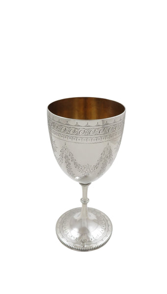 Antique Victorian Sterling Silver 6 3/4" Wine Goblet 1865