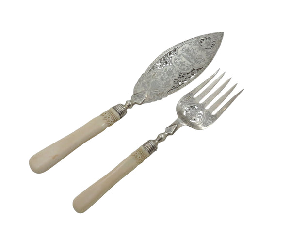 Pair of Antique Victorian Sterling Silver Fish Servers in Case 1899
