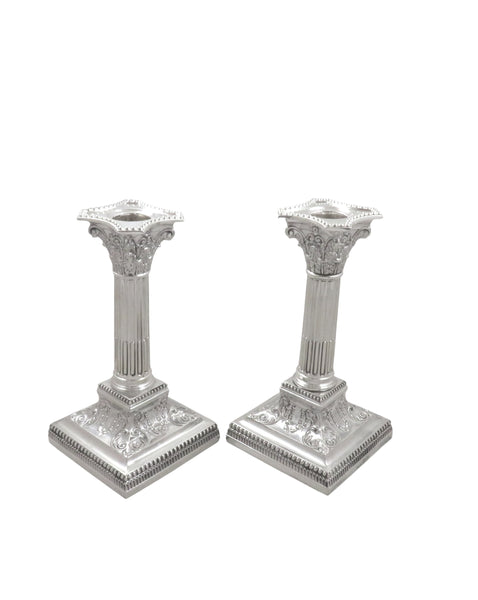 Pair of Antique Victorian Sterling Silver 6 3/4" Candlesticks 1895