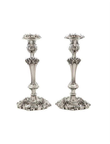 Pair of Antique Georgian Sterling Silver 11" Candlesticks 1820