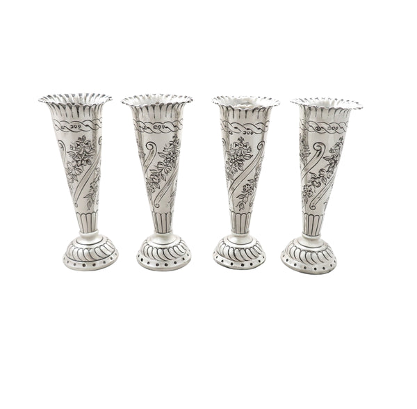 Set of 4 Antique Victorian Sterling Silver Vases 1891