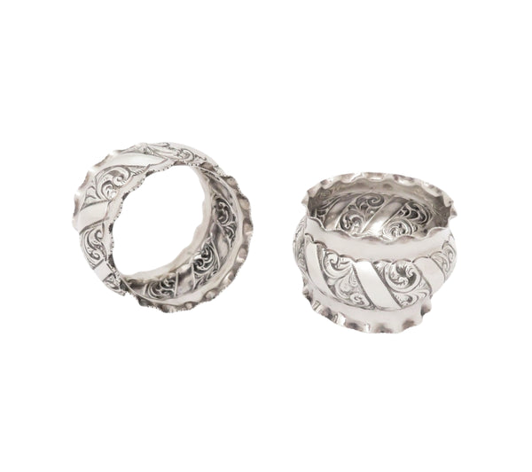 Pair of Antique Victorian Sterling Silver Napkin Rings in Case 1894