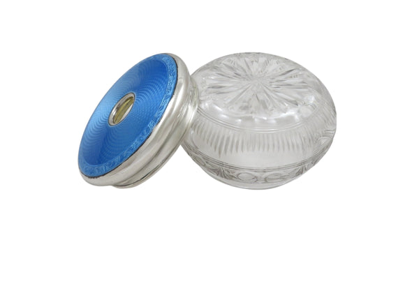 Antique Sterling Silver & Blue Enamel Vanity Jar 1925