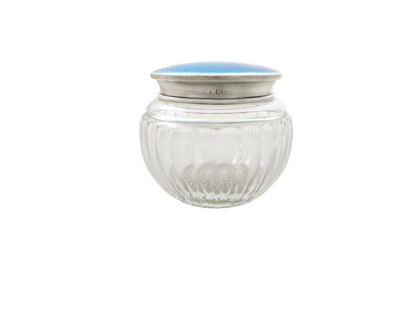 Antique Sterling Silver & Blue Enamel Vanity Jar 1947
