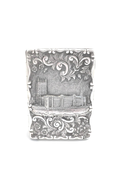 Antique Victorian Sterling Silver 'Houses of Parliament' Card Case/Aide Memoire 1866