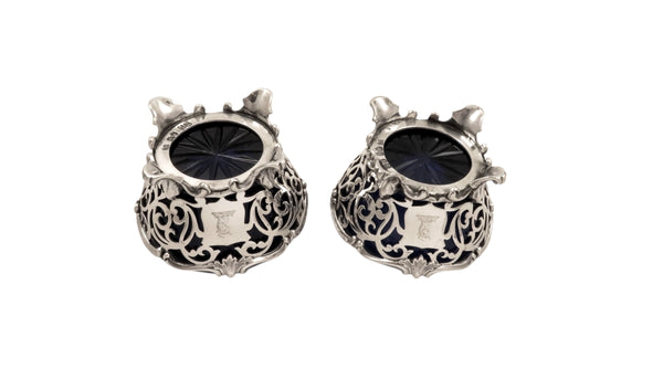 Pair of Antique Early Victorian Sterling Silver Salts with Liners 1841