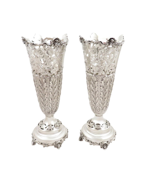 Pair of Antique Edwardian Sterling Silver 8" Vases 1902