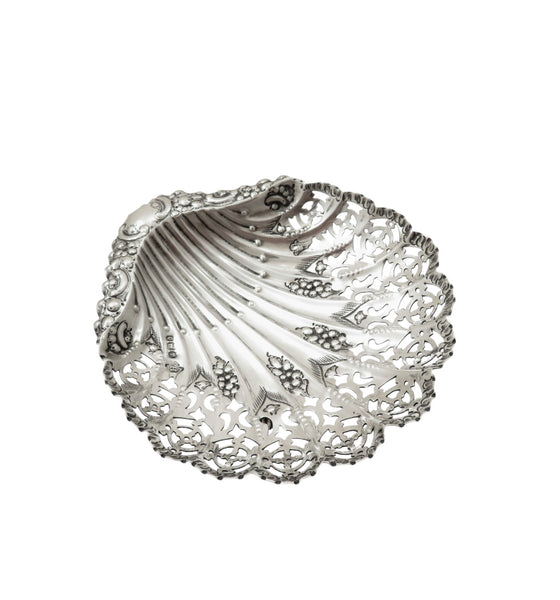 Antique Victorian Sterling Silver Pierced Shell Dish 1896