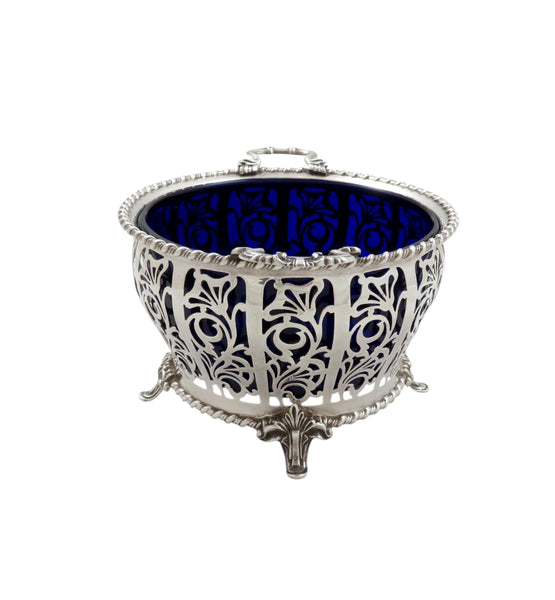 Antique Sterling Silver Bowl with Blue Glass Liner - Mappin & Webb 1927