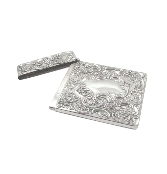 Antique Edwardian Sterling Silver 'Stag' Card Case 1910