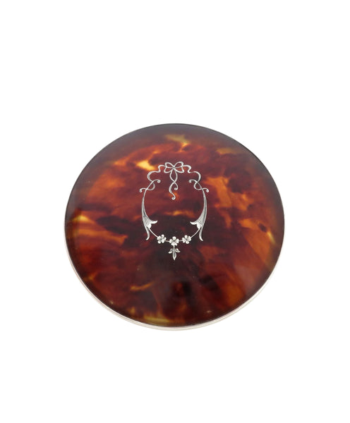 Antique Sterling Silver & Tortoiseshell Lid Vanity Jar 1930