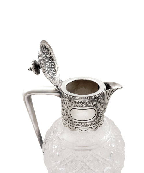 Antique Victorian Sterling Silver & Cut Glass Claret Jug 1899