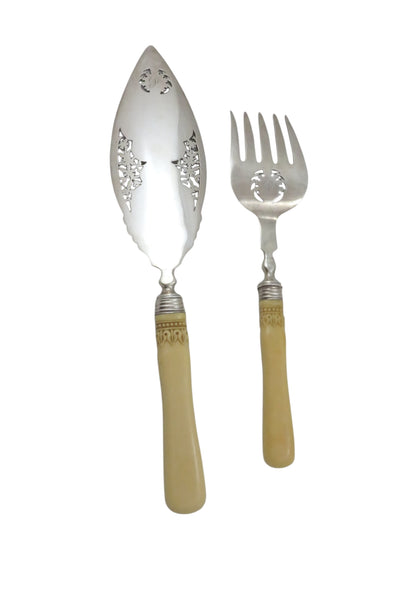 Pair of Antique Victorian Sterling Silver Fish Servers in Case 1899