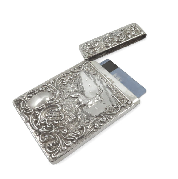 Antique Edwardian Sterling Silver 'Stag' Card Case 1910