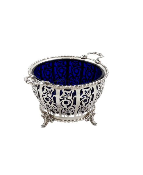 Antique Sterling Silver Bowl with Blue Glass Liner - Mappin & Webb 1927