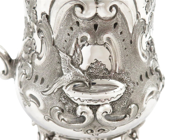 Antique Victorian Sterling Silver 'Birds' Christening Mug 1860