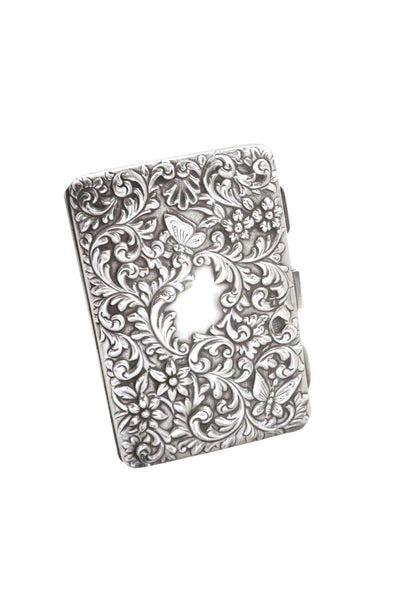Antique Victorian Sterling Silver Card Case with Butterflies 1900