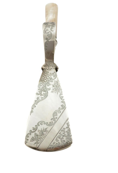 Pair of Antique Victorian Sterling Silver & Mother of Pearl Cake /Sandwich Serving Tongs 1896