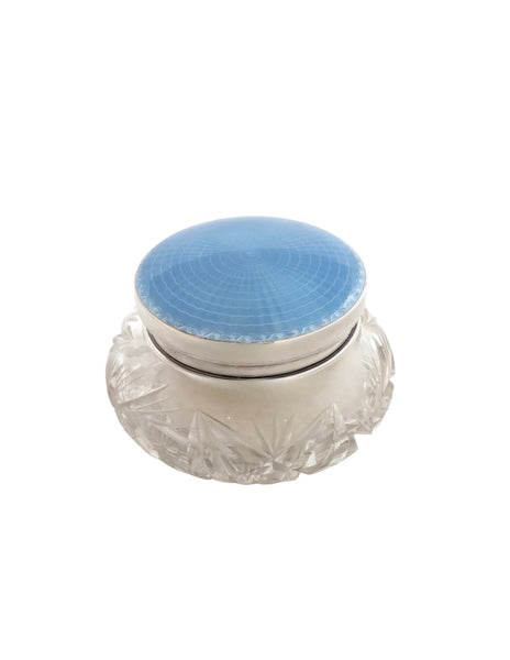 Antique Sterling Silver & Blue Enamel Vanity Jar 1929