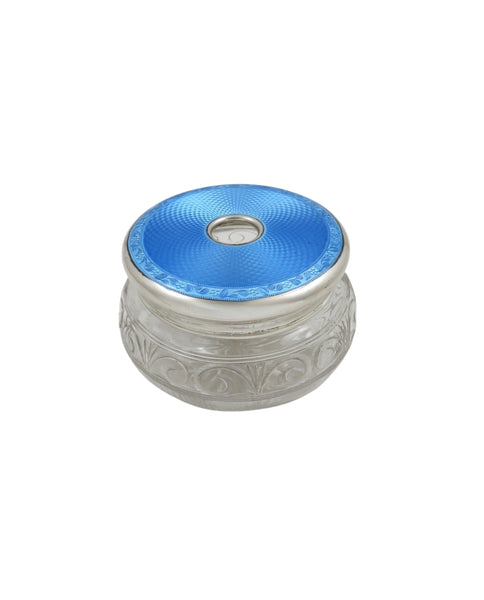 Antique Sterling Silver & Blue Enamel Vanity Jar 1925