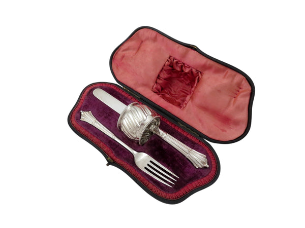 Antique Victorian Sterling Silver 3 Piece Christening Set 1895