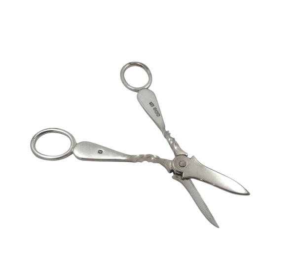 Pair of Antique Victorian Sterling Silver Grape Shears / Scissors in Case 1899