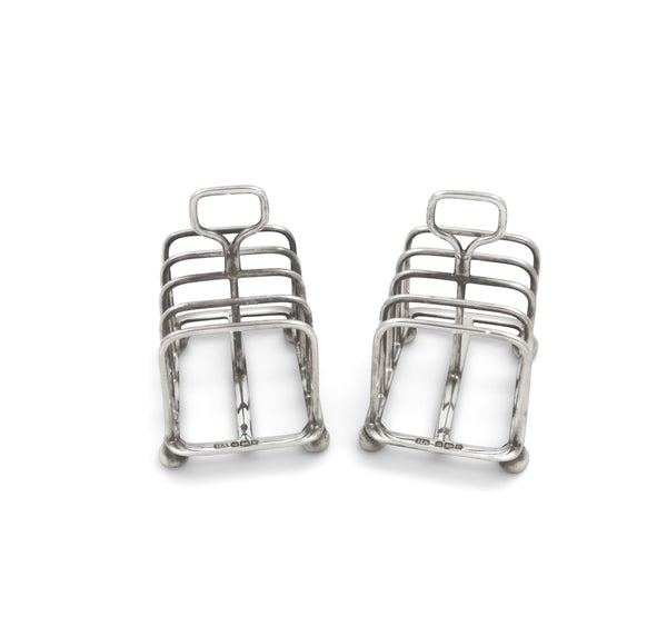 Pair of Antique Edwardian Sterling Silver Toast Racks in Case 1907