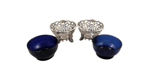 Pair of Antique Early Victorian Sterling Silver Salts with Liners 1841