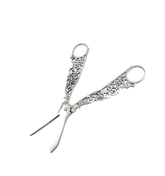Pair of Antique Edwardian Sterling Silver Grape Shears / Scissors in Case 1903