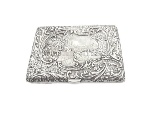 Antique Late Victorian Sterling Silver Card Case/Aide Memoir 'The Music Lesson' 1900