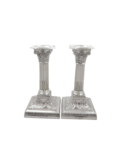 Pair of Antique Victorian Sterling Silver 6 3/4" Candlesticks 1895