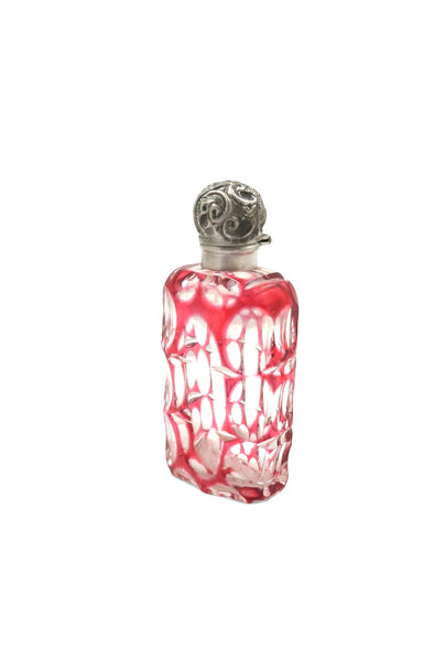 Antique Edwardian Sterling Silver & Red Overlay Glass Scent / Perfume Bottle 1903