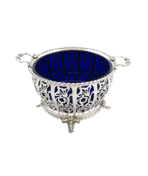 Antique Sterling Silver Bowl with Blue Glass Liner - Mappin & Webb 1927