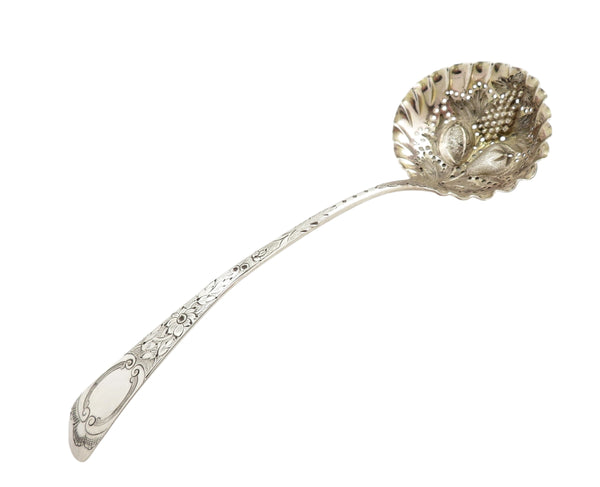 Set of 3 Antique Georgian Sterling Silver Berry Spoons & Sifter in Case 1816