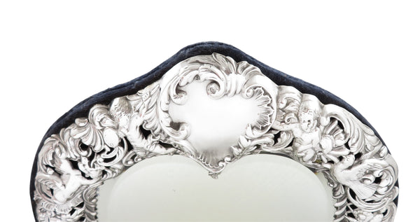 Antique Victorian Sterling Silver Dressing Table Mirror - Cherubs & Birds 1899
