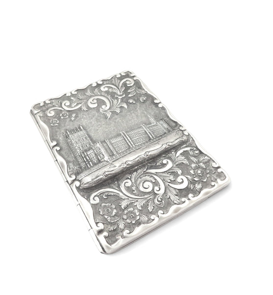 Antique Victorian Sterling Silver 'Houses of Parliament' Card Case/Aide Memoire 1866