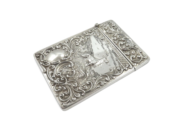 Antique Edwardian Sterling Silver 'Stag' Card Case 1910