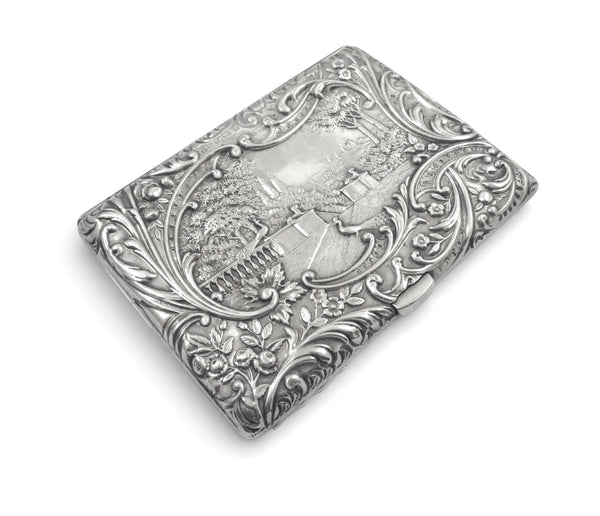 Antique Late Victorian Sterling Silver Card Case/Aide Memoir 'The Music Lesson' 1900