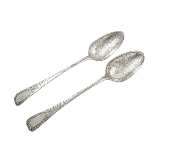 Pair of Antique Georgian Sterling Silver 'Bird' Serving Spoons in Case 1796/1806
