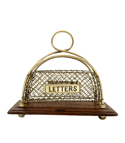 Antique Victorian Brass and Oak  Letter Rack c1880