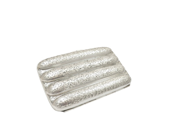 Antique Edwardian Sterling Silver 4 Tube Cigar Case 1906
