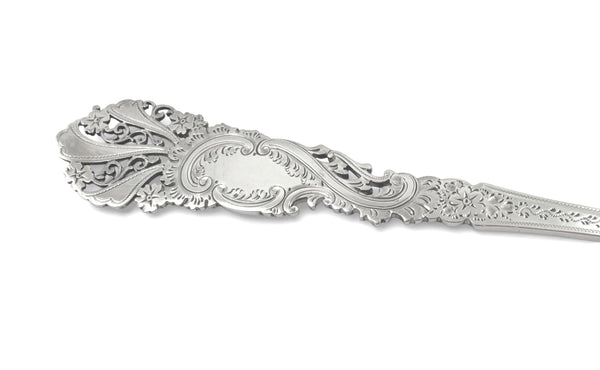 Pair of Antique Victorian Sterling Silver Pierced Serving Spoons in Case 1899