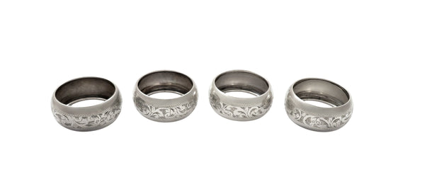 Set of 4 Antique George V Sterling Silver Napkin Rings in Case 1912