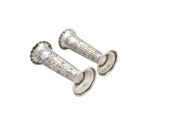 Pair of Antique Victorian Sterling Silver 4 1/2" Vases 1890
