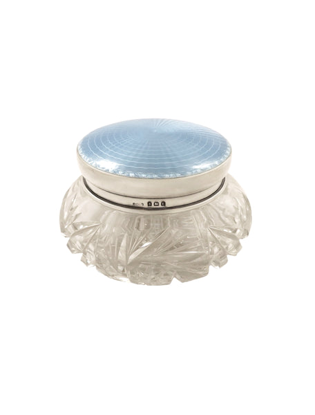 Antique Sterling Silver & Blue Enamel Vanity Jar 1929