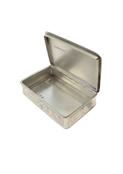 Antique Victorian Sterling Silver Snuff Box with Crest 1873