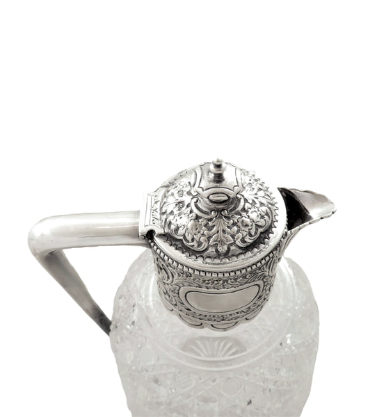 Antique Victorian Sterling Silver & Cut Glass Claret Jug 1899