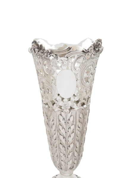 Pair of Antique Edwardian Sterling Silver 8" Vases 1902