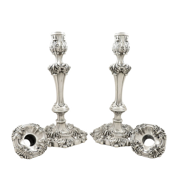 Pair of Antique Georgian Sterling Silver 11" Candlesticks 1820