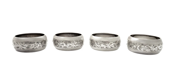 Set of 4 Antique George V Sterling Silver Napkin Rings in Case 1912